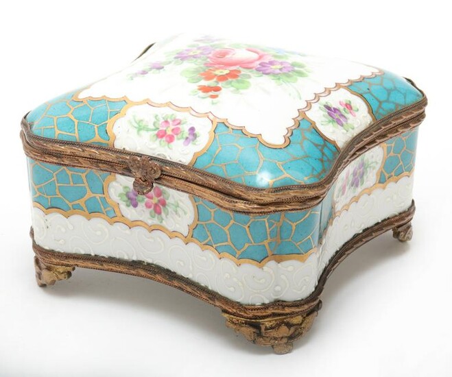 French Hand-Painted Porcelain Floral Motif Box