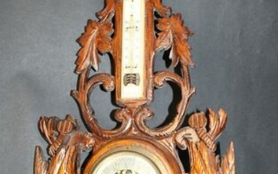 French carved barometer & thermometer