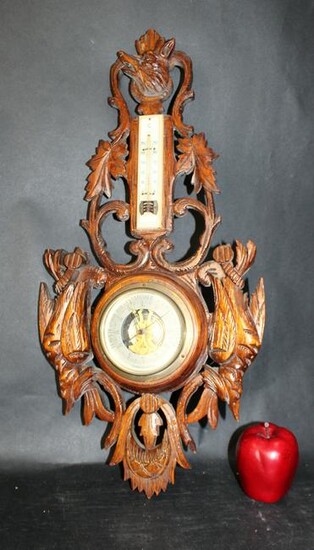 French carved barometer & thermometer