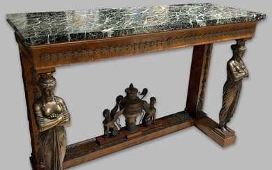 法式铸铜像大理石桌面十九世纪 French cast copper marble tabletop 19th century