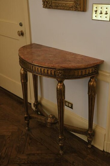French style demi lune gilt wood table with salmon