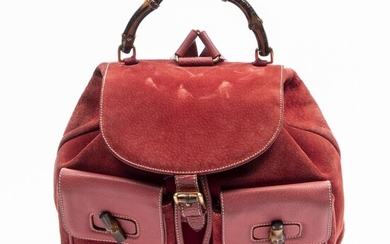 GUCCI Sac à dos "Bamboo" PM "Bamboo" Backpack PM Porc velours et porc rouge, bambou...