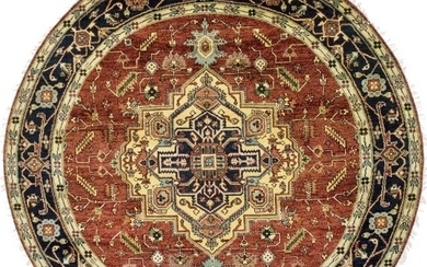 Geometric Style Heriz Serapi Handmade Wool 8X8 Round Rug Oriental Bedroom Carpet