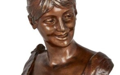 George van der Straeten (1856-1941), Bust of an Art Nouveau maiden, circa 1900, Bronze, Reverse signed 'van der Straeten' in the cast, and stamped '81/2380', 45cm high