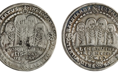 German States. Saxe-Middle-Weimar. Eight Brothers (1605-1619). Taler, 1610 WA. Half-figures of...