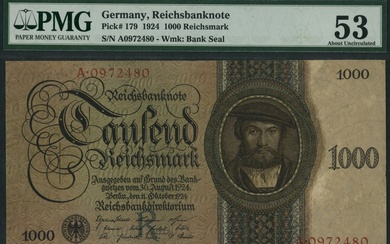 Germany, Reichsbanknote, 1000 Reichsmark, 11th October 1924, red serial number A 0972480, (Pick...