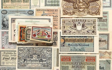 Germany, collection primarily emergency paper money incl. Bavaria, 20,000, 100,000 Mark 1923;...