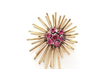 Gold and Synthetic Ruby Starburst Brooch