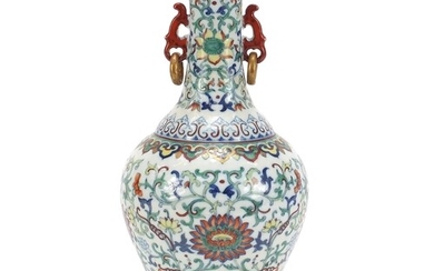 Good Chinese doucai porcelain vase with iron red ring turned...