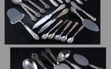 Grann & Laglye et al. A collection of serving pieces with silver handles in various patterns (31)