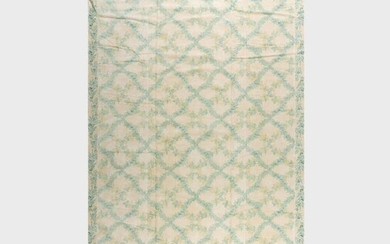 Green, Blue and Cream 'Grand Trellis" Linen Carpet
