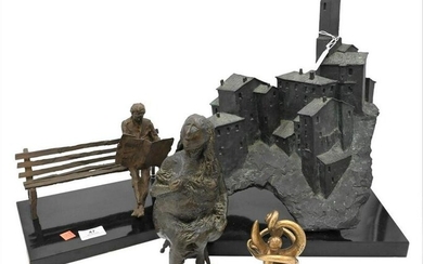 Group of Four Bronzes, to include man on a bench