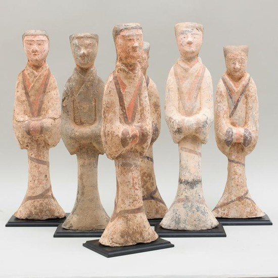 Group of Six Chinese Painted Pottery Figures of