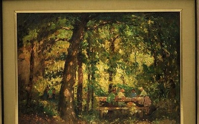 Gustav Goetsch American, 1877-1969 Impressionist landscape Painting Titled "PICNIC"