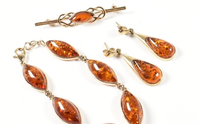 HALLMARKED 9CT GOLD & AMBER JEWELLERY SUITE