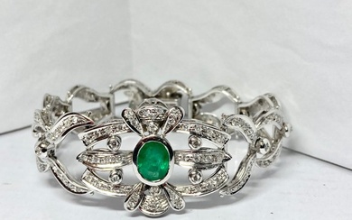 HRD Certificate - Pala Diamond - 18 kt. White gold - Bracelet - 5.50 ct Diamond - Emerald Emerald