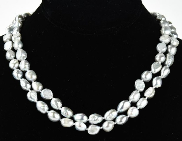 Hand Knotted Silver Tone Baroque Pearl Necklaces