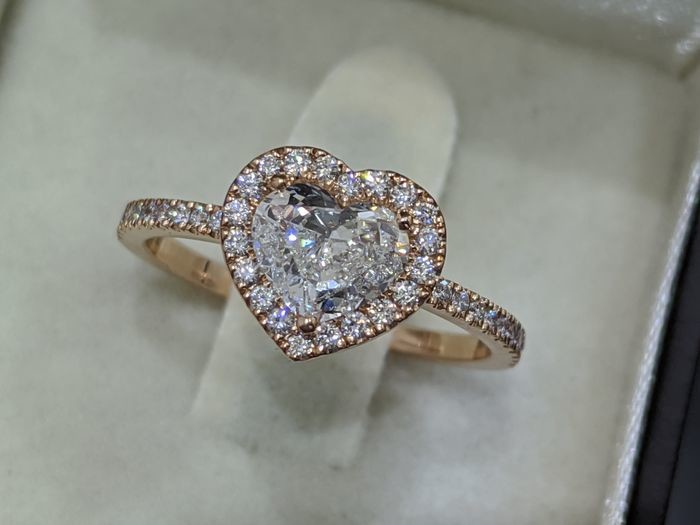 Heart Diamond Engagement Ring - 14 kt. 14k Rose Gold - Ring - 1.01 ct Diamond - Diamonds