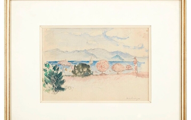 Henri Baptiste LEBASQUE (1865-1937) Scène de plage Aquarelle sur papier signée en bas à droite...