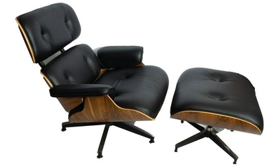 Herman Miller Black Leather, Eames Lounge and Ottoman, H 32”, W 33”, D 32”