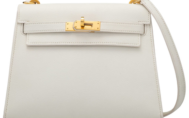 Hermès 20cm White Chevre Leather Sellier Kelly Shoulder Bag...