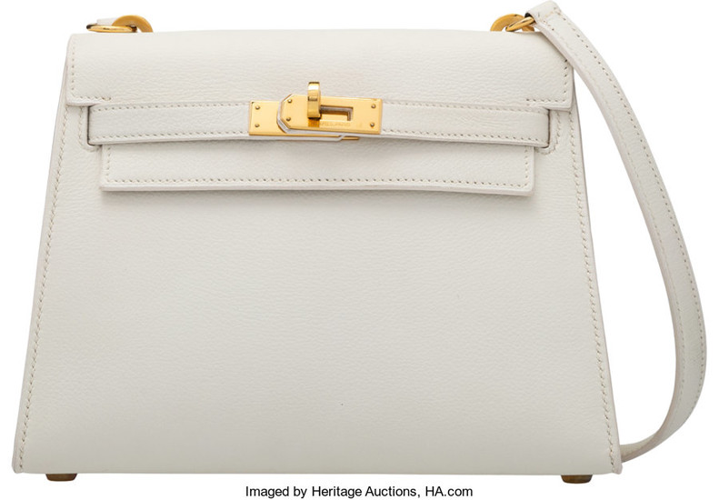 Hermès 20cm White Chevre Leather Sellier Kelly Shoulder Bag...