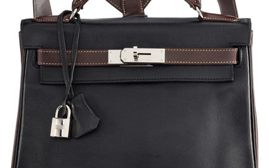 Hermès 28cm Black & Havane Gulliver Leather Kelly Ado...