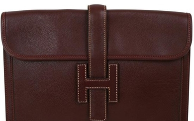 Hermes Burgundy Leather Clutch