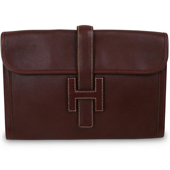 Hermes Burgundy Leather Clutch