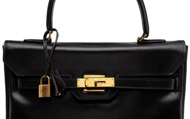 Hermès Vintage 28cm Black Calf Box Leather Mona