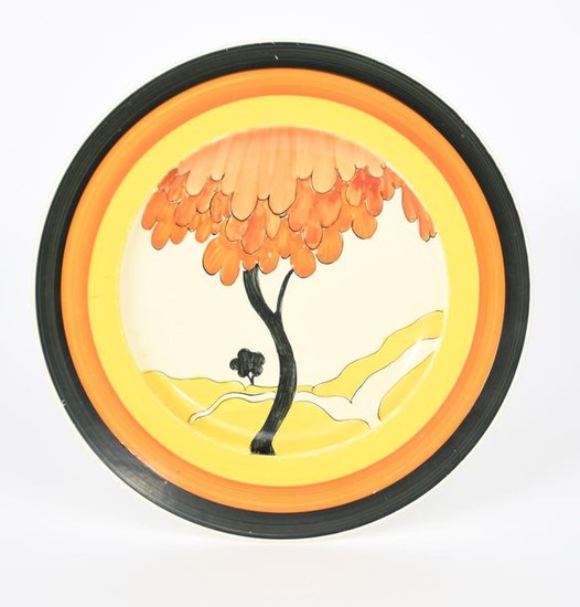 House and Bridge' a Clarice Cliff plate, painted...