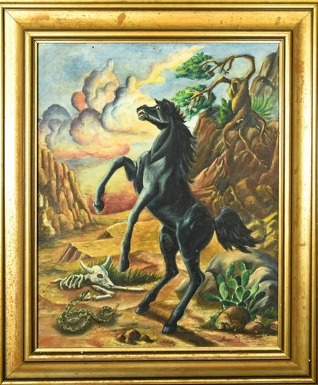 Hugo J. Horse in Desert Oil Painting