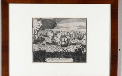 Incisione, XVIII secolo, Battaglia navale tra le armate