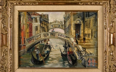Irène PAGES (1934) Vue du pont des soupirs à Venise Huile sur toile Signée en...