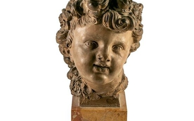 Italian Terracotta Signed Child's Bust Head Statue