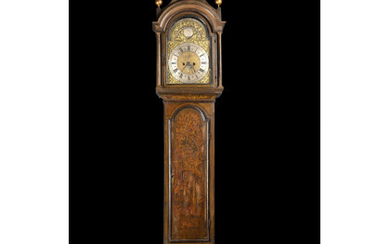 JOSEPH HOCKER Long case clock decorated with "chinoiserie". Brass dial divided in two parts, one with numerals, the other...