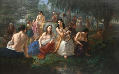 James Burns (American, 19th Century), Classical Nude Figures Playing Music in the Woods