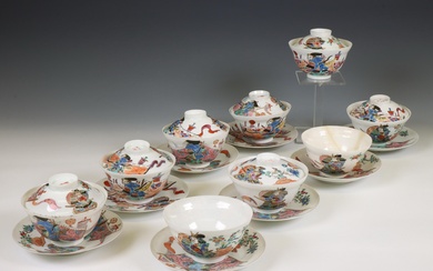 Japan, a polychrome porcelain collection of cups and saucers, 20th century