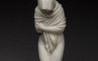 Jean-Antoine Houdon (1741-1828) d'après « La frileuse » Sujet en marbre. Griffures et manques. Signé....