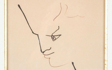 Jean COCTEAU, (1889-1963), Profil d'éphèbe, encre sur papier signée Jean et datée 1951, légèrement insolé,...