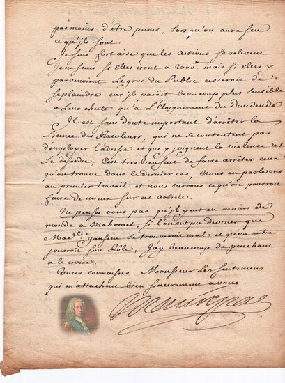 Jean-Frederic Phélypeaux de Maurepas - Lettre Signée à Mr de Marville [ Voltaire ] - 1745