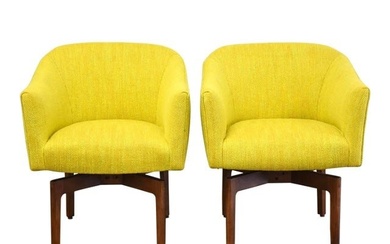 Jens Risom Yellow Swivel Lounge Chairs - a Pair