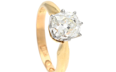 Jewellery Solitaire ring SOLITAIRE RING, 18K gold/platinum, antique cut diamo...