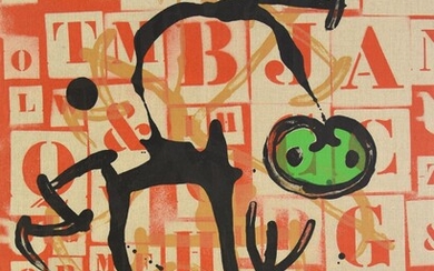 Joan Miro' (1893 - 1983) LA LETTRE VERTE litografia a colori su tela applicata su...