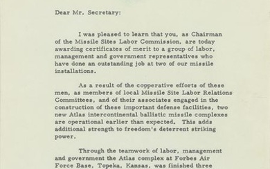 John F. Kennedy 1962 Typed Letter Signed with Nuclear