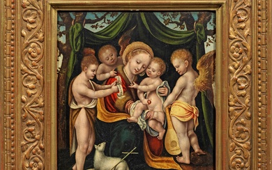 Joos van Cleve (1485 Kleve - 1540 à Anvers) Cercle Vierge à l'Enfant de Saint-Jean,...