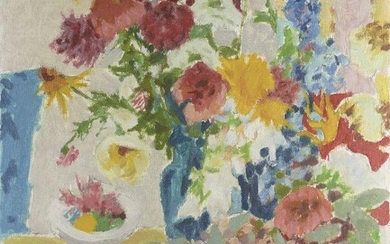 Jules Cavailles, French 1901-1977 - Des Fleurs; oil on canvas, signed lower right 'J. Cavailles', 92.2 x 70.3 cm (unframed) (ARR) Provenance: Galerie d'Art de Bourg de Four, Geneva; private collection, purchased from the above in February 1981...