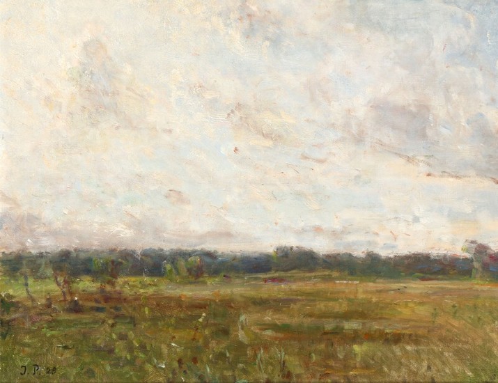 Julius Paulsen: Landscape, evening. Signed and dated J. P. 28. Oil on canvas. 51.5 × 67 cm. Unframed.