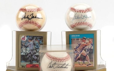 Kruk, Tekulve and Tabler Signed Baseballs with Signed Kruk and Tabler Cards COA