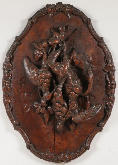 LARGE SWISS CARVED GAME PLAQUE 19TH C